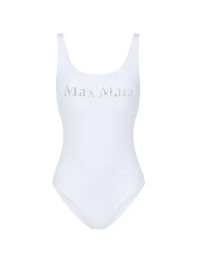 Max Mara Logo-motif Scoop-neck Swimsuit In White