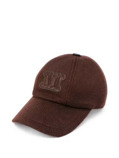 Max Mara Logo-patch Cashmere Baseball Cap In Brown