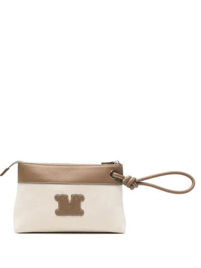 Max Mara Logo-patch Clutch Bag In Brown
