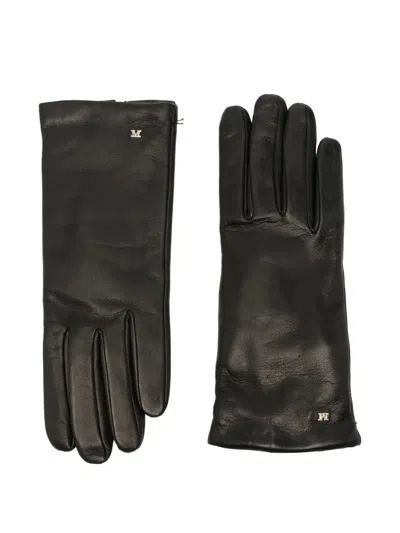 Max Mara Logo-plaque Leather Gloves In Brown