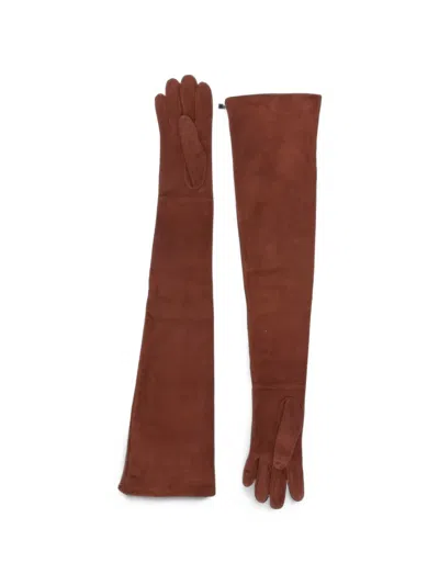 Max Mara Logo-plaque Long Gloves In Brown