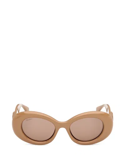 Max Mara Logo-plaque Oval-frame Sunglasses In Neutrals