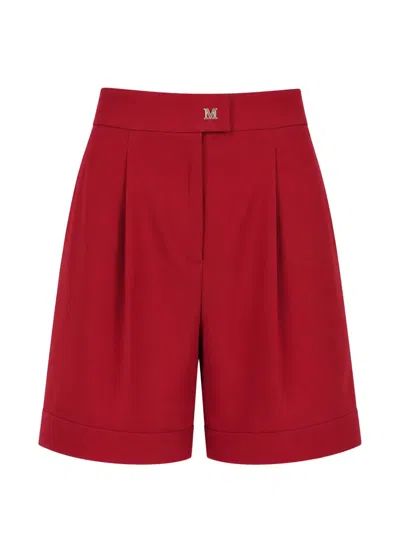 Max Mara Logo-plaque Pleated Shorts In Red