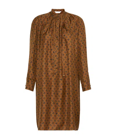 Max Mara Logo-print Belted Midi Dress In Brown