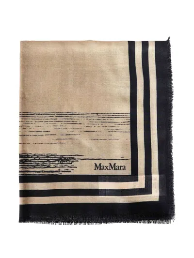 Max Mara Logo-print Frayed Scarf In Neutral