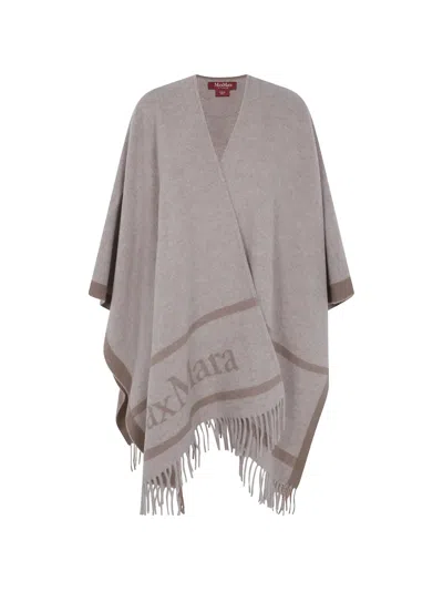Max Mara Logo-print Fringed Cape In Multi