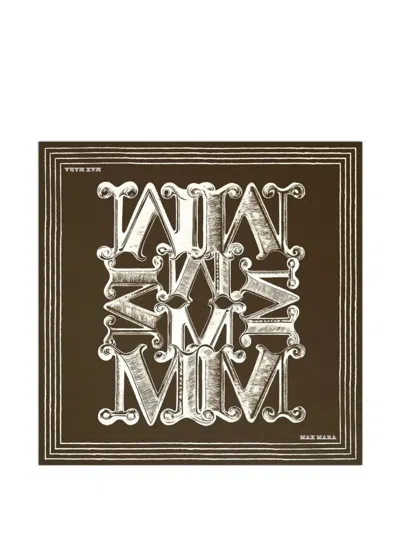 Max Mara Printed Silk Twill Oversized Scarf In Brown