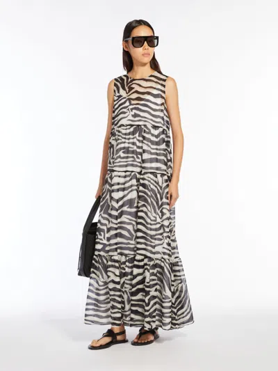 Max Mara Zebra Printed Crewneck Sleeveless Dress In Multi