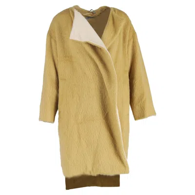 Max Mara Long Back Coat In Yellow Alpaca Wool