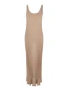 Max Mara Long Beige Ribbed Dress With U Neckline In Lurex Woman In Multicolor