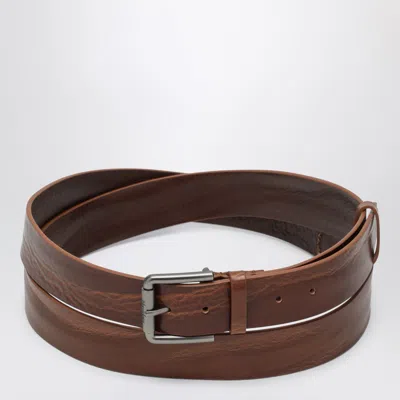 Max Mara Long Belt In Brown Leather