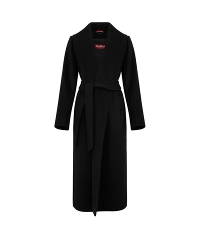 Max Mara Long Belted Coat In Black