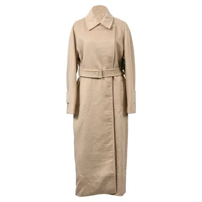 Max Mara Long Belted Coat In Beige Wool