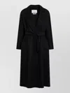 Max Mara Long Belted Jacket Lapel Collar Pockets In Black