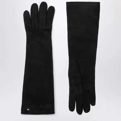 Max Mara Long Black Suede Nappa Gloves