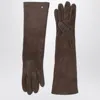 Max Mara Long Brown Suede Nappa Gloves In Brown