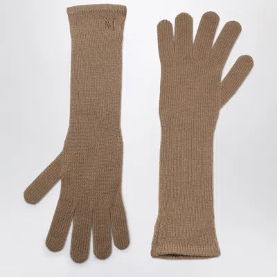 Max Mara Long Camel Cashmere Gloves In Brown