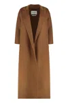 Max Mara Long Wool Coat Notched Collar Wide Sleeves In Brown