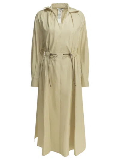 Max Mara Long Dress Chemise Style Elastic Waist In Neutral