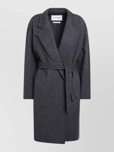 Max Mara Long Coat Belted Waist Notched Lapels In Gray