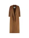 Max Mara Long Wool Coat Notched Collar Wide Sleeves In Burgundy