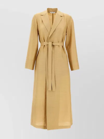 Max Mara Long Coat Cinched At Waist In Beige