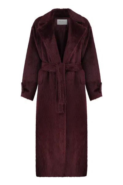 Max Mara Long Coat In Alpaca And Wool In Burgundy