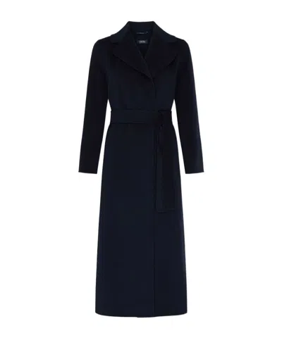 Max Mara Long Blue Coat With Belted Waist