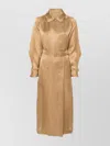 Max Mara Long Coat With Belted Waist And Notched Lapels In Brown