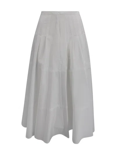 Max Mara Long Cotton Skirt With Corset Detail In White