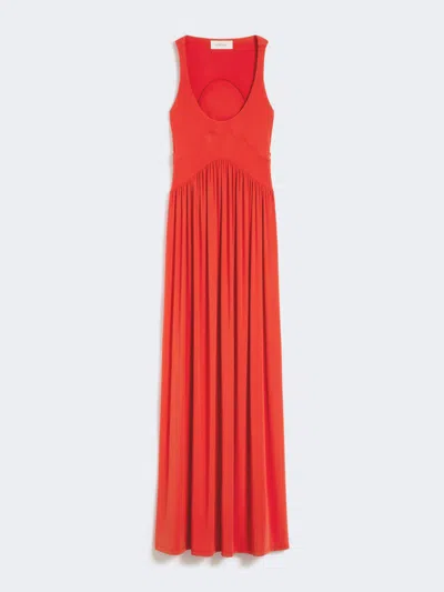 Max Mara Long Crepe Jersey Dress In Orange