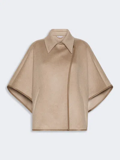 Max Mara Long Cropped Cape In Cashmere Drap In Beige
