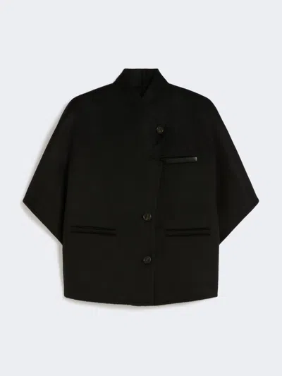 Max Mara Long Cropped Cape In Cashmere Drap In Black