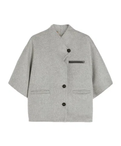 Max Mara Long Cropped Cape In Cashmere Drap In Gray