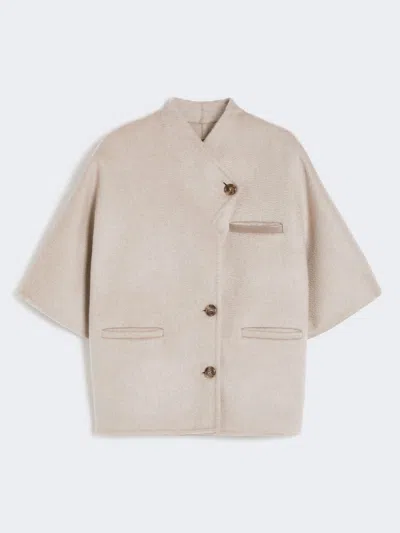 Max Mara Long Cropped Cape In Cashmere Drap In Nude