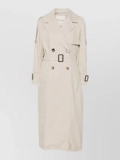 Max Mara Long Double Breasted Cotton Trench Coat In Multi