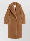 Max Mara Inspired Oversized Camel-silk Double-breasted Overcoat With Lapel Collar In Brown
