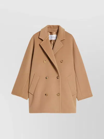 Max Mara Long Double-breasted Jacket Oversized Fit In Brown