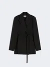 Max Mara Long Double-breasted Wool Blazer In Black