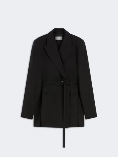 Max Mara Long Double-breasted Wool Blazer In Black