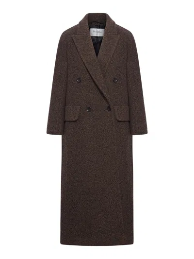 Max Mara Long Double-breasted Wool Coat In Brown