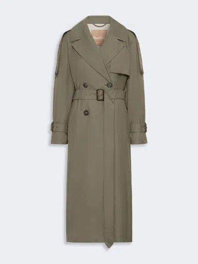 Max Mara Long Double-breasted Trench Coat In Water-repellent Cotton In Medium Grey