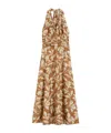 Max Mara Halterneck Printed Cotton Midi Dress In Brown