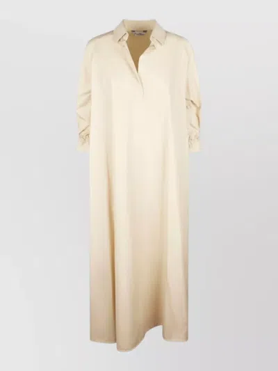 Max Mara Long Dress Silk Nylon Blend Drawstring Sleeves In Neutral