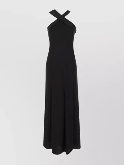 Max Mara Long Dress With Peculiar Neckline And Cross-back Design In Black