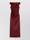 Max Mara Long Dress With Side Slit And Ruching In Burgundy