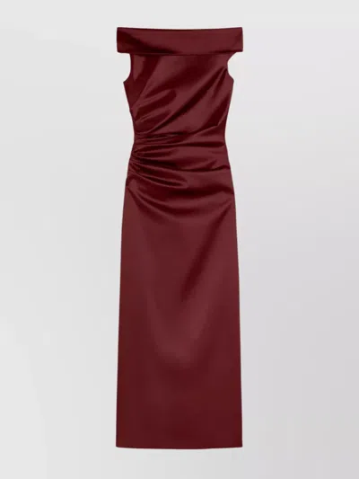 Max Mara Long Dress With Side Slit And Ruching In Burgundy