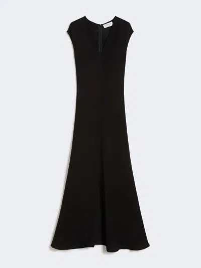 Max Mara Long Dress With V-neck In Canneté In Black