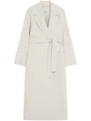 Max Mara Long Grey Coat With Belted Waist In White