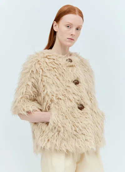 Max Mara Long-haired Wool Cape In Beige